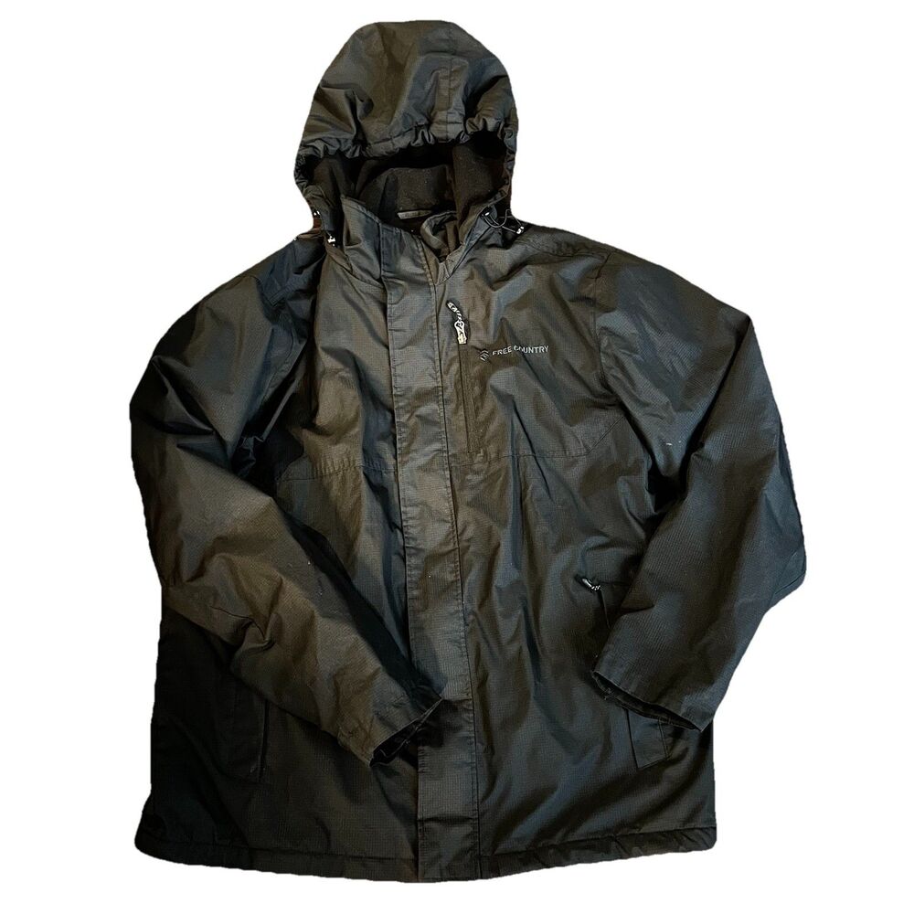 Men's Free Country Jacket Large Hoodied‎ Full Zip Black Coat